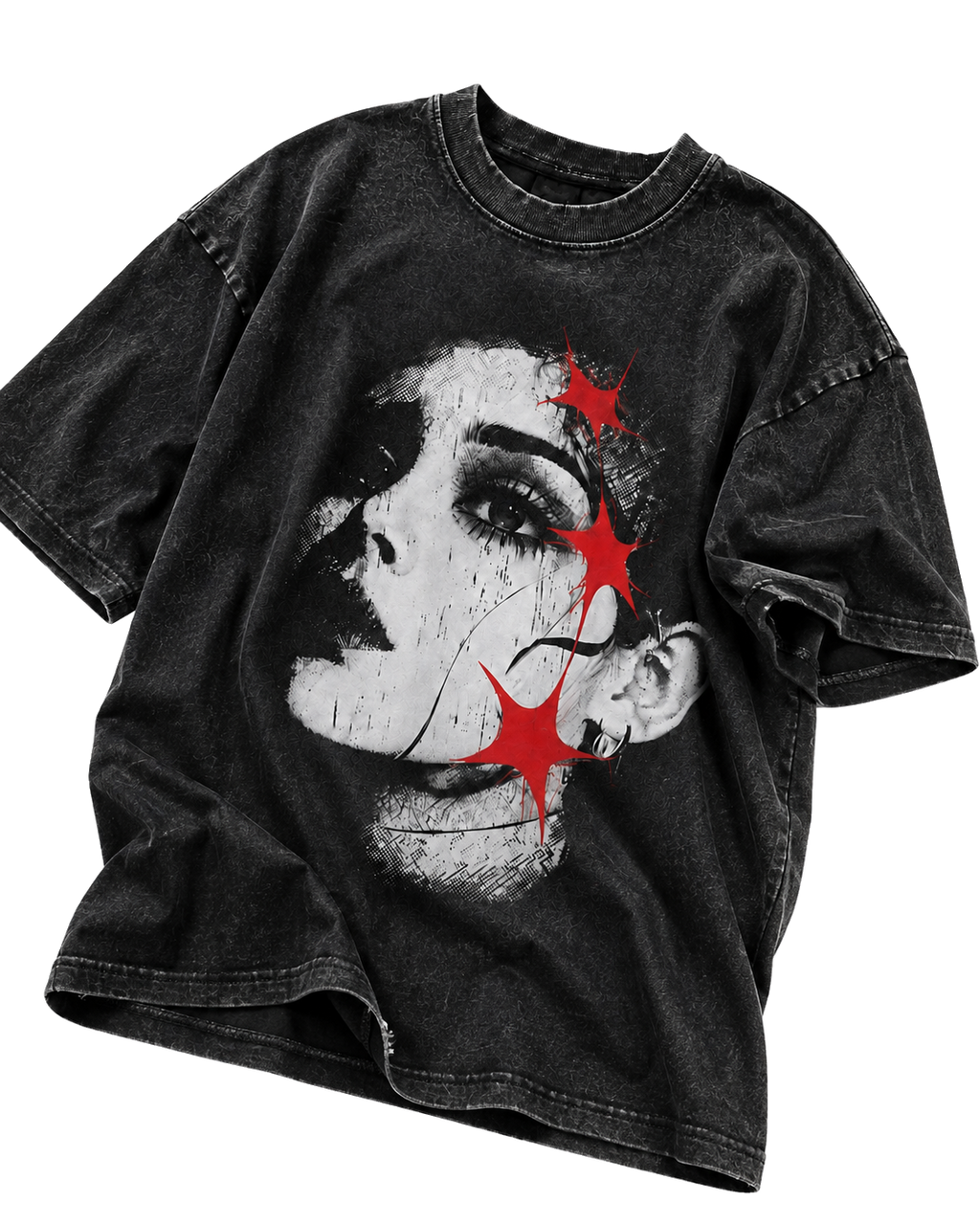 DISTRICT 99 Red Star Portrait oversized T-shirt - editorial drape