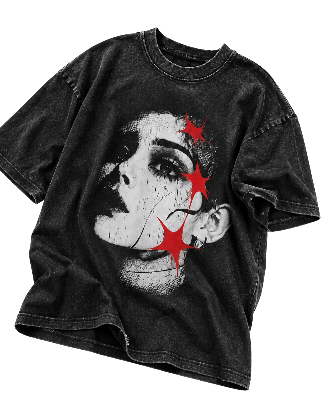 DISTRICT 99 Red Star Portrait oversized T-shirt - editorial drape