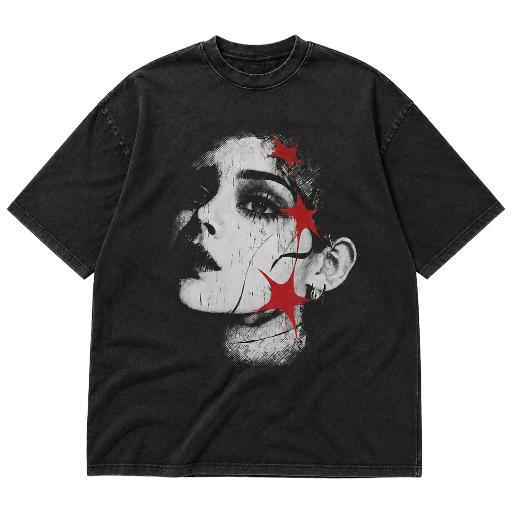 DISTRICT 99 Red Star Portrait oversized T-shirt - flat lay