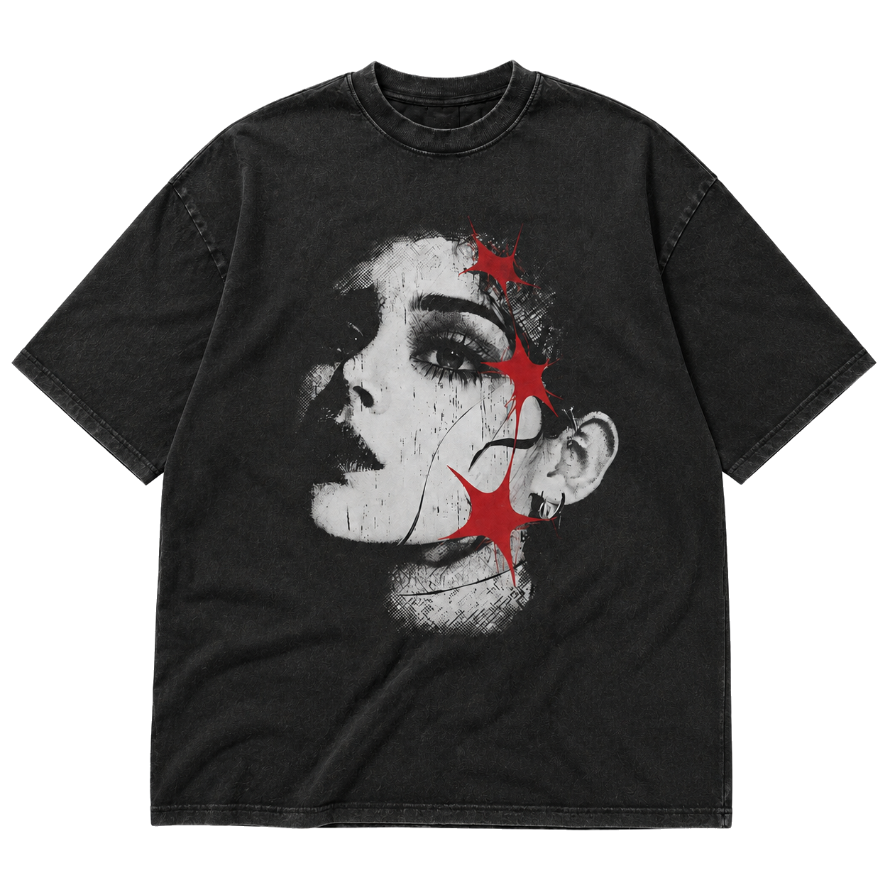 DISTRICT 99 Red Star Portrait oversized T-shirt - flat lay