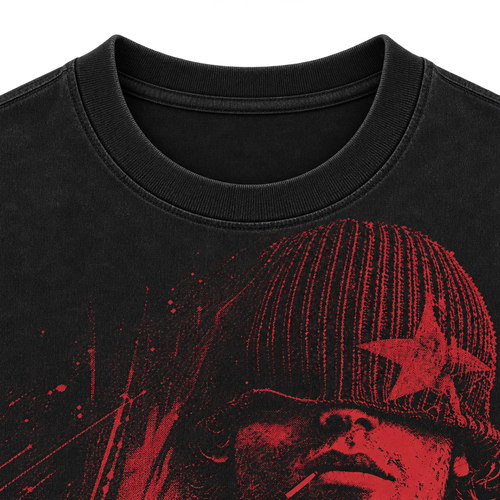 DISTRICT 99 Red Frequency T-shirt - premium ribbed collar detail