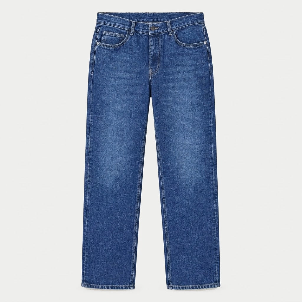 DISTRICT 99 Core Blue Straight Jeans, front product view showing the straight-leg silhouette and core blue wash.